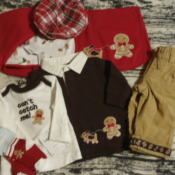 Gymboree Gingerbread Boy 3-6 Month Pants Blanket Shirt Hat Socks Outfit NWT - Picture 2 of 5